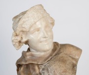 An antique carved alabaster bust on pedestal, 19th century, 167cm high overall - 2