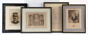 ROYALTY: A group of four framed images comprising a picture on silk of King Victor Emmanuel, an engraving titled "Marriage of Henry 7th", an ink drawing titled "Edward Prince of Wales, Son to Richard III, and a hand-coloured copper engraving of "Princess 