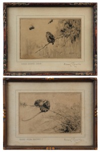 HARRY ROUNDTREE (New Zealand and Britain, 1878-1950), I.) The Busy Bee, II.) How She Blows, engravings, signed in the lower margin, 11 x 17cm, 20 x 26cm each overall