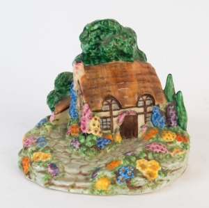 TUSCAN English porcelain cottage ornament, circa 1930s, green factory mark to base, 16cm high, 18cm wide