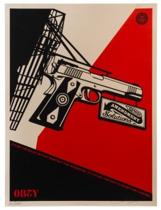 FRANK SHEPARD FAIREY (b.1970), 2nd AMENDMENT SOLUTIONS, screenprint signed and editioned [364/450] in pencil below image, overall 61 x 46cm.