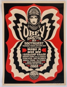 FRANK SHEPARD FAIREY (b.1970), OBEY SOUTH BY SOUTHWEST, offset lithograph, 2008, signed and dated in pencil below image, #145 from an edition of 450, overall 91 x 61cm.