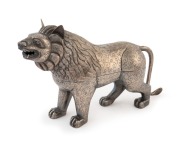 A Cambodian coin silver lion box, 19th/20th century, 18cm high, 28cm long, 478 grams