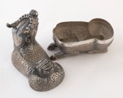 A Cambodian coin silver anthropomorphic box, 19th/20th century, 17.5cm high, 16cm long, 330 grams - 3