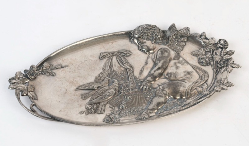 W.M.F. German silver plated Art Nouveau oval plaque, circa 1905, ​​​​​​​26cm wide