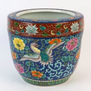 A Chinese porcelain jardinière with polychrome enamel decoration, Republic period, 20th century, 24cm high, 27cm diameter