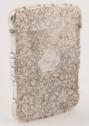 An antique English silver castle top calling card case, stamped "W.D.", Birmingham, circa 1851, 10cm high, 64 grams - 2