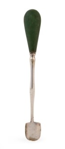 A Georgian sterling silver stilton scoop with green ivory handle, circa 1802, 22cm long