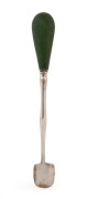 A Georgian sterling silver stilton scoop with green ivory handle, circa 1802, 22cm long