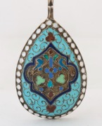 A superb Imperial Russian gilded silver and enamel spoon, hallmarked for Moscow, 88 and "OP" for Finnish born FABERGE&nbsp;Workmaster Oskar Woldemar Pihl&nbsp;(1890 - 1959);&nbsp;early 20th century. 13cm long, 17.5 grams. - 2