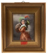 Early 20th Century porcelain plaque with hand-painted female portrait, signed Cop HZ at lower right; framed, overall 26 x 23cm.