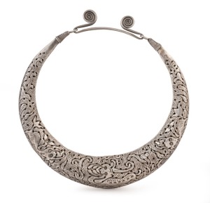 MIAO tribal silver neck ring, 20th century, 32cm high, 30cm wide, 435 grams. Purchased in Chiang Mai in 1998 from Mike Goh of The Lost Heavens.