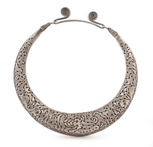MIAO tribal silver neck ring, 20th century, 32cm high, 30cm wide, 435 grams. Purchased in Chiang Mai in 1998 from Mike Goh of The Lost Heavens.