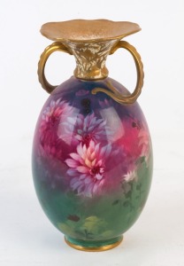 DOULTON BURSLEM hand-painted floral porcelain vase by C. JACKSON, circa 1900, factory mark to base, 17cm high