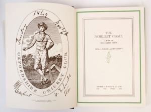 "The Noblest Game : A book of fine cricket prints" by Neville Cardus and John Arlott, [London : George G. Harrap & Co.] 1969; 1st edition; #39 from the "Special edition of 100" signed by the authors; leather and cloth hardcover binding; housed in a slipca