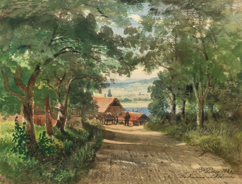 PIETER FRANCIS PETERS (1818 - 1903) Zu Bodman am Bodensee, watercolour, signed, titled and dated 1880 at lower right, 21.5 x 28.5cm; framed 33 x 41.5cm overall.