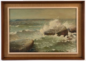 ARTIST UNKNOWN, (seascape), oil on canvas, signed lower right (illegible), 39 x 60cm, 51 x 72cm overall