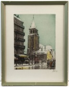 MARCEL JULIEN BARON (1872 - 1956), two Paris street scenes, polychromatic etchings, signed in pencil lower right, 21 x 16cm each, (framed) 32 x 26cm each overall.