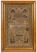 An antique sampler in maple frame, 19th century, ​​​​​​​58 x37cm, 70 x 47cm overall