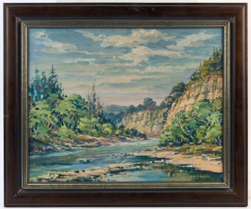 BASIL B. REGISTER (New Zealand, 1911-2002), Manawatu River, oil on board, signed lower right "Basil B. Register", 40 x 51cm53 x 63cm overall