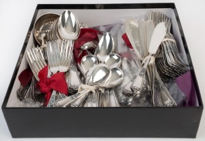 German silver cutlery by BRUCKMANN, setting for twelve with additional servers, knives and ladle, 3.9kgs silver weight