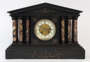 An antique French mantel clock in black slate case with rouge marble columns, plus 8 day time and strike movement, 19th century, ​​​​​​​31cm high, 42cm wide