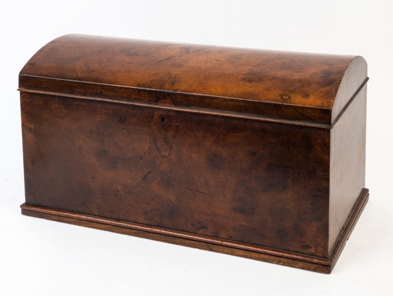 An antique walnut dome top casket, 19th century, 30cm high, 51cm wide, 28cm deep