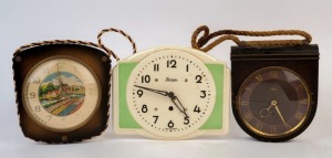 Three assorted vintage wall clocks, 20th century, ​​​​​​​the porcelain example 20cm high, 24cm wide