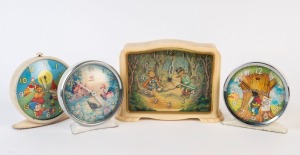 Four children's vintage novelty clocks, 20th century, ​​​​​​​the largest 14cm high