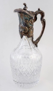 WHITEHILL English crystal claret jug with silver plated mounts, 20th century, 29cm high