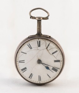 An antique English sterling silver cased pocket watch with verge fusee movement by EDWARD DEAN of London, early 19th century, ​​​​​​​6.5cm high overall