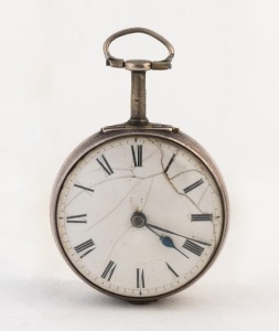 An antique English sterling silver cased pocket watch with verge fusee movement by EDWARD DEAN of London, early 19th century, 6.5cm high overall