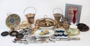 Box of sundries including porcelain tea ware, napkin rings, sculpture etc