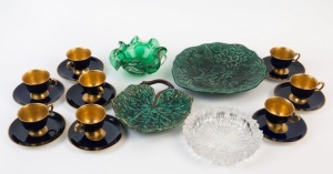 Assorted tea ware, glass bowls, antique Majolica plates, 19th and 20th century (20 items), the largest 26cm wide