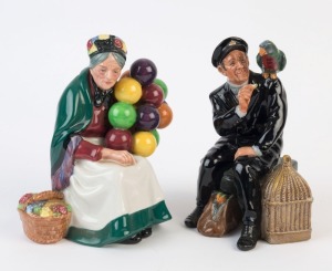 ROYAL DOULTON porcelain statues, "The Old Balloon Seller" (HN 1315), together with "Shore Leave" (HN 2254), 19cm and 18cm high