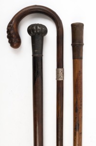 Three assorted antique walking sticks, 19th and early 20th century, ​​​​​​​the largest 91cm long