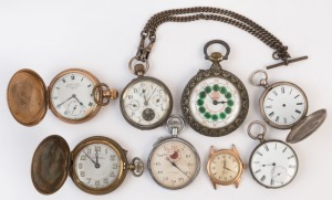 Eight assorted watches including a silver cased moonphase fob watch, steel cased stopwatch, wristwatch and assorted pocket watches, 19th and early 20th century,