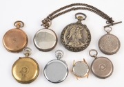 Eight assorted watches including a silver cased moonphase&nbsp;fob watch, steel cased stopwatch, wristwatch and assorted pocket watches, 19th and early 20th century,&nbsp; - 2