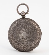 'La Fidele' Swiss made pocket watch with floral pattern on the sterling silver case, internal 1894 engraved dedication, 3.7cm diameter,  - 2