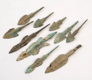 A group of ten Western Asiatic bronze arrowheads, circa 1st Millennium B.C. the largest 10cm high