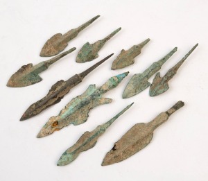 A group of ten Western Asiatic bronze arrowheads, circa 1st Millennium B.C.  the largest 10cm high