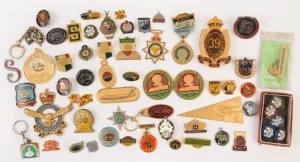 ENAMELLED BADGES: Eclectic assortment with larger military types for 39th Infantry Battalion Association and Royal Australian Airforce; smaller types noted for Ancient Order of Forresters, and a few non-enamelled types; c.1950s-80s. (50+)