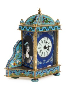 An ornate enamel and brass cased table clock with Roman numerals and Arabic seconds, 20th century, ​​​​​​​21cm high