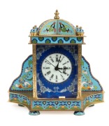 An ornate enamel and brass cased table clock with Roman numerals and Arabic seconds, 20th century, ​​​​​​​21cm high - 2