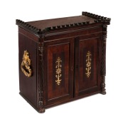 COIN COLLECTOR'S CABINET. A fine antique English example crafted in rosewood with brass inlay and handles, interior fitted with 8 drawers, 19th century, 40cm high, 43cm wide, 25cm deep