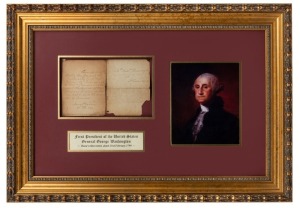 A HAND-WRITTEN INVITATION TO DINNER FROM PRESIDENT GEORGE WASHINGTON 23rd February 1799 one-page invitation in Washington's distinctive hand, accompanied by the outer wrapper addressed to "Mr and Mrs Ramsay &c in Alexandra" who were the recipients of the 