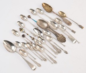 Twenty four pieces of assorted silver cutlery, the largest 17cm long, 350 grams total