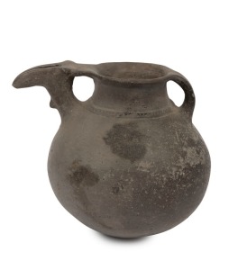 A libation vessel, burnished black earthenware with zoomorphic spout, and single lug handle. Western Asia, circa 8th century B.C. Ex Graham Cornell Collection, Mossgreen Auctions, Melbourne, 20cm high