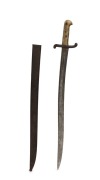 An antique French sword bayonet in metal scabbard with engraved manufacturer's date of 1816, 70.5cm long