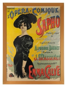 "Theatre De L'Opera-Comique Sapho", antique framed French poster, size 130 x 97cm, 146 x 109cm overall.